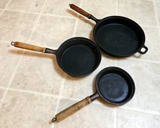 Cast Iron Skillets With Wood Handles, Qty 3, Includes, 6", 8" and 10"
