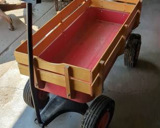 Metal Wagon With Wood Sides, 20.5" x 34" x 16", Jack-O'-Lantern Wood Box And Duck