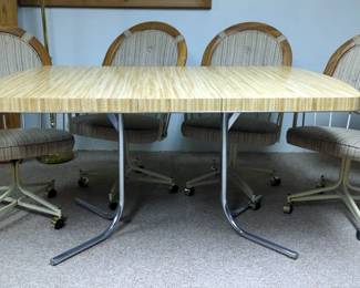 Dining Table, 29" x 58" x 36", Including 4 Rolling Upholstered Chairs