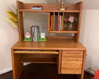 Wood desk with attached hutch, matching side cabinet