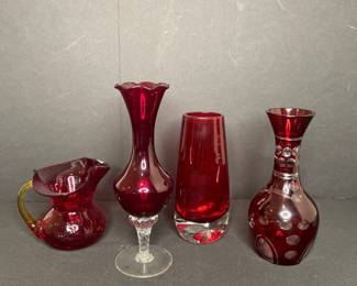 Collection of red glass decor 