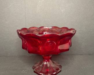 Fostoria style Ruby Red Coin Dot Eagle Pedestal Bowl