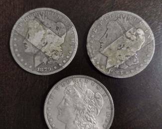 1879, 1883 & 1898 Morgan Silver Dollars