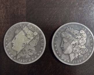 1901 & 1904 Morgan Silver Dollars 