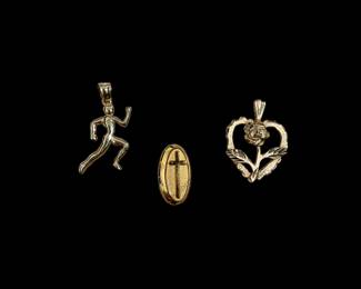 14k and 10k gold pendants and lapel pin