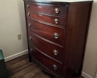 DIXIE mahogany bow front chest of drawers.