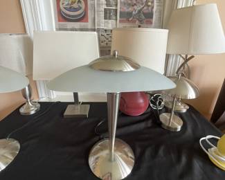 Pair of vintage art deco chrome glass lamps.