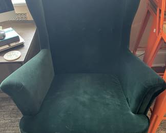 IKea Strandmom Green velvet wing chair. 