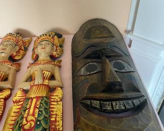 Vintage Balinese carved panels - two figures.