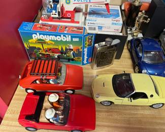 Playmobile and model cars.