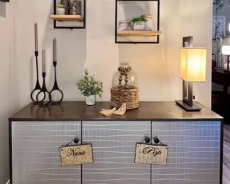 Buffet cabinet with silver doors