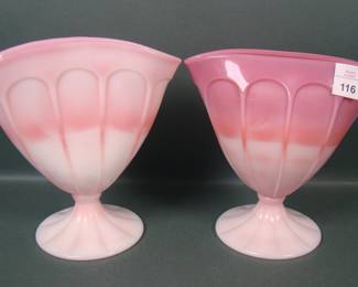 PAIR OF FENTON ROSALENE FAN VASES