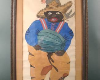 VINTAGE FOLK ART BLACK AMERICANA WATER COLOR