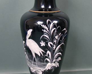 HARRACH BOHEMIAN ENAMELED STORK VASE