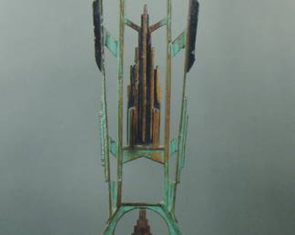 CAST IRON ART DECO SMOKING STAND WITH EMPIRE STATE BLDG