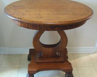 ANTIQUE OAK HARP CLAW FOOTED LAMP TABLE