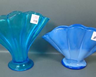 TWO VINTAGE FENTON MELON RIB FAN VASES