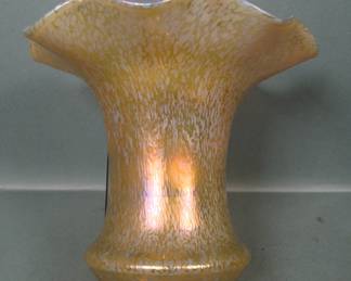 Signed Czech Gold Art Glass Oil Spot Vase