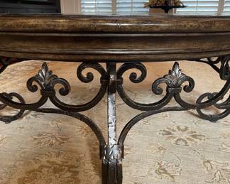 Very Large Coffee table 55" diameter, 23" tall.  Wood and Wrought Iron
