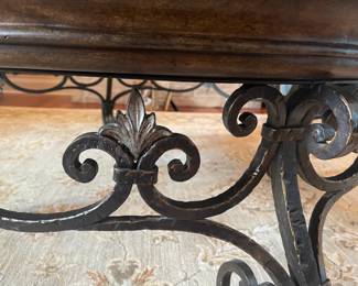 Very Large Coffee table 55" diameter, 23" tall.  Wood and Wrought Iron