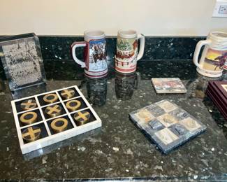 Budweiser Beer Mugs, Chess Boards, Game Boards, Large Domino Set 