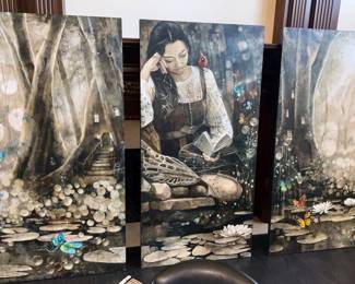 Lidia Wylangowska,  "The Other Side of the Pond, Tryptic 36" x 72", Oil on Board 