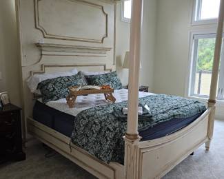 Queen, bedframe. Queen mattresses.  Laura Ashley bedding 