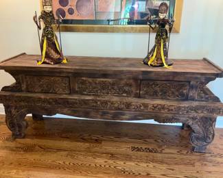 Maitland Smith Console, WAYANG GOLEK WOODEN INDONESIAN ROD DOLLS