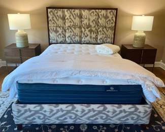 Serta Perfect Sleeper, Walter E. Smithe queen Bed Frame, Ethan Allen Side Tables,  Curry Lamp, 