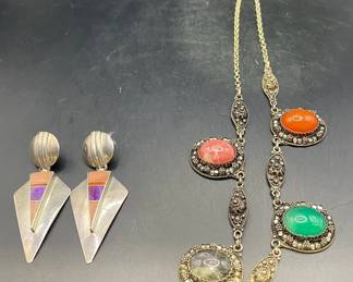 Marked 925 Sterling Earrings Necklace