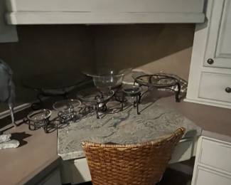 Decorative glass bowls with metal stands