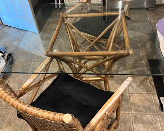 Rattan & glass breakfast table & chairs