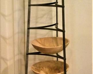  Tiered Cookware Stand With Vintage Wooden Bowls 