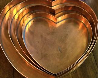 Four Copper Hanging Hearts