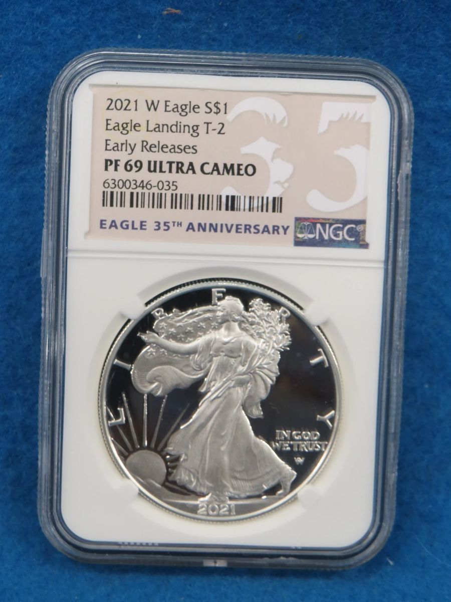 Lot 6. 2021 W Eagle S $1 graded PF 69 Ultra Cameo by NGC