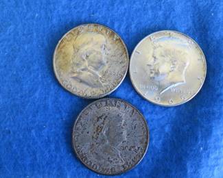 Lot 37. Two 1948 D Franklin Halves and one 1965 P Kennedy Half Dollar