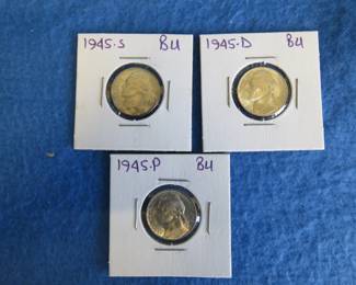 Lot 52. 1945 P, D, and S BU silver nickels