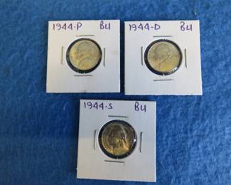 Lot 56. 1944 P, D and S BU silver nickels