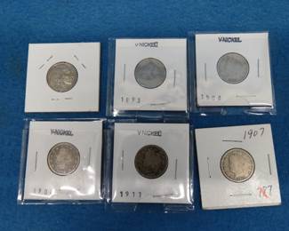 Lot 75. Five Liberty Head Nickels 1893-1911,  1938 Buffalo Nickel