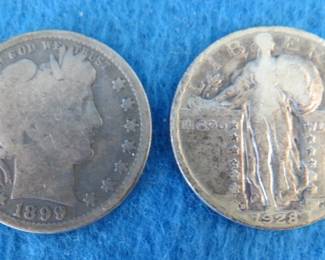 Lot 175. 1899 O Barber Head quarter and a 1928 D Standing Liberty quarter