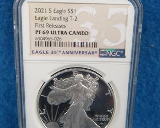Lot 7. 2021 S Eagle S $1 graded PF 69 Ultra Cameo by NGC