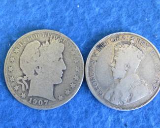 Lot 154. 1907 O Barber half dollar  1916 Canada half dollar