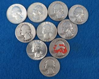 Lot 195. Ten silver Washington quarters