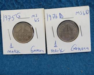 Lot 137. 1975 G and 1976 D&nbsp; brilliant uncirculated one-mark German coins