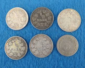 Lot 189. Six old German coins.&nbsp; Earliest date is 1875.