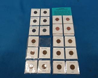Lot 200. 6 Indian head pennies, 11 wheat pennies, and 8 US Treasury Commemorative medallions