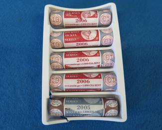Lot 166. Five US Mint westward Journey nickel rolls:  2005 P 2006 P (2) 2006 D (2)