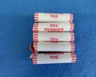 Lot 220. Five rolls of 50 each high-grade pennies