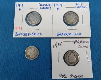 Lot 205. Four Barber head dimes:  1911 D 1913 P 1915 P (2)