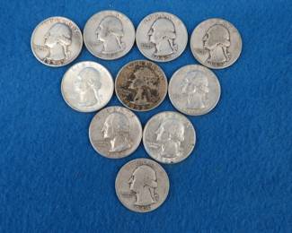 Lot 197. Ten silver Washington quarters